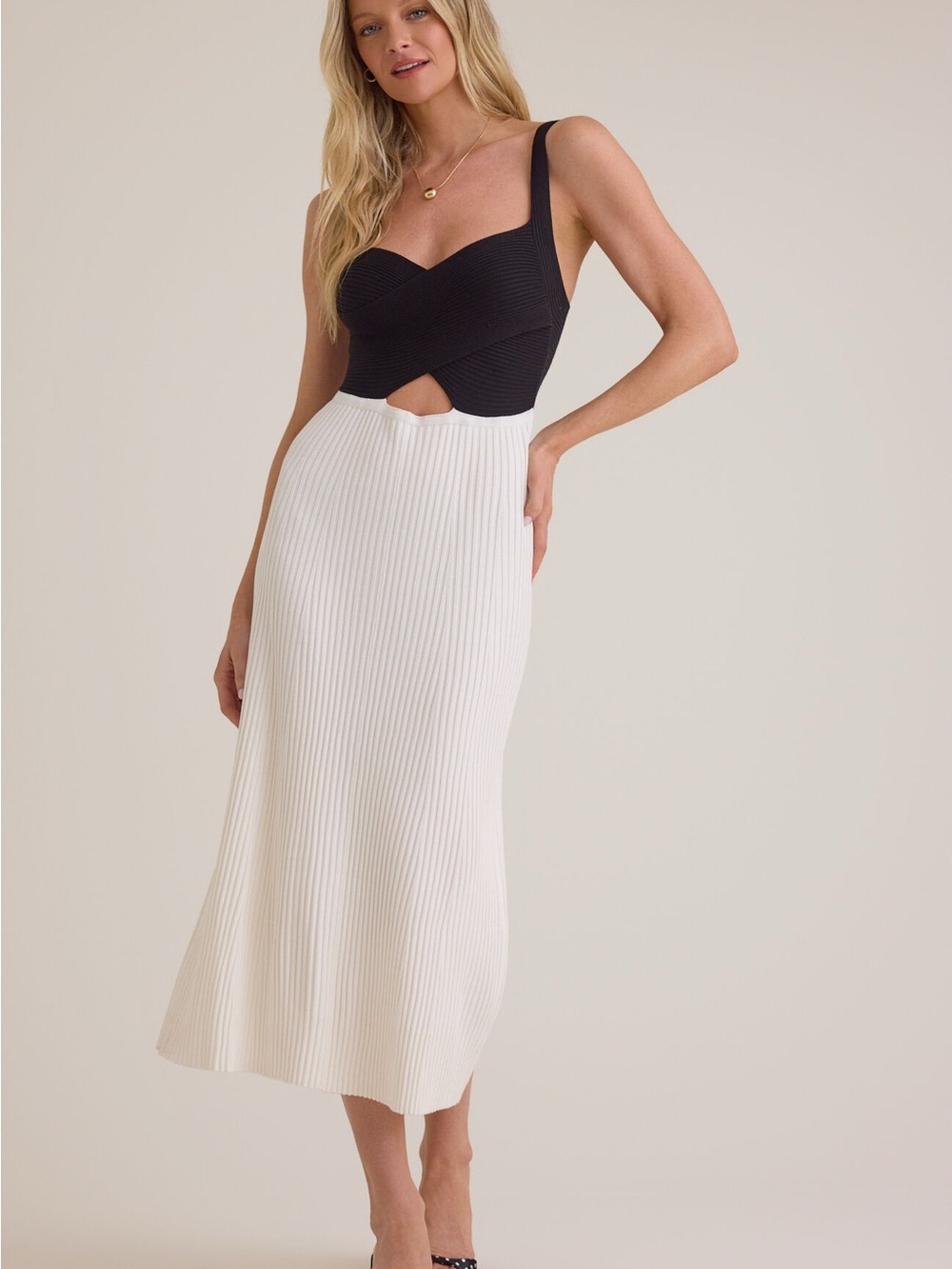 <Altar'd State> Black & White Ribbed Midi Skirt Dress